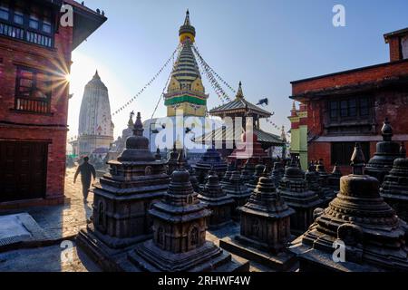 Népal, vallée de Katmandou, stupa bouddhiste Swayambunath Banque D'Images