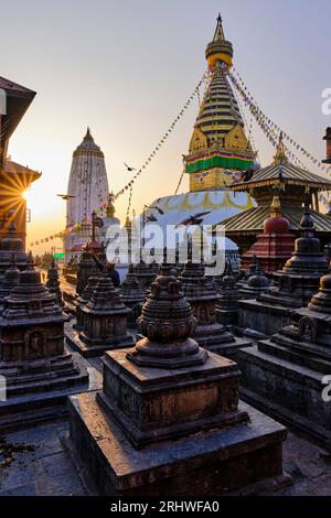 Népal, vallée de Katmandou, stupa bouddhiste Swayambunath Banque D'Images