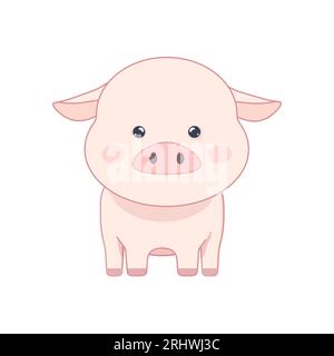 mignon cochon kawaii sur fond blanc isolé vegan thème Illustration de Vecteur