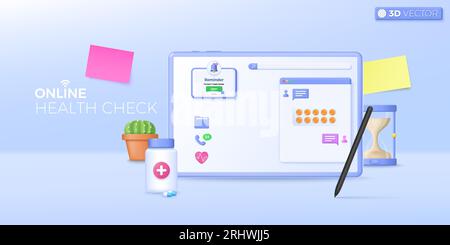 Thérapeute 3d sur le chat dans Messenger. Tablette, service de consultation, demander à un médecin, avis médical, concept de vérification Helath en ligne. Isolation vectorielle 3D. Illustration de Vecteur