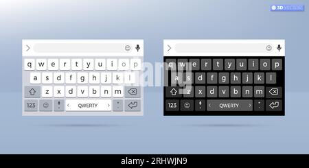 Symbole de l'icône du clavier du smartphone QWERTY. Clavier en mode Light. clavier à écran noir avec boutons de l'alphabet qwerty anglais pour le concept de l'appareil. Vecteur 3D. Illustration de Vecteur