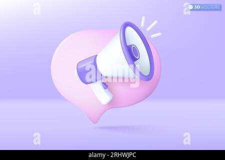 symbole d'icône de haut-parleur mégaphone 3d. Cloche de notification, bulle de discours, haut-parleur annoncer la promotion de réduction, vendre le concept de prix réduits. Le vecteur 3D est Illustration de Vecteur