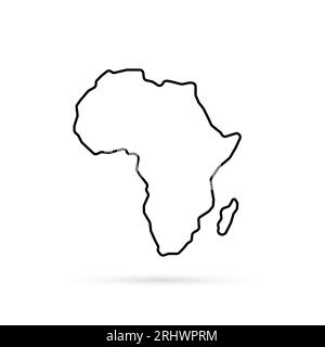 carte de l'afrique en ligne mince noire avec ombre Illustration de Vecteur