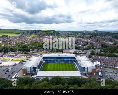 Une vue aérienne d'Ewood Park, domicile des Blackburn Rovers lors du Sky Bet Championship Match Blackburn Rovers vs Hull City à Ewood Park, Blackburn, Royaume-Uni, le 19 août 2023 (photo de Ryan Crockett/News Images) Banque D'Images