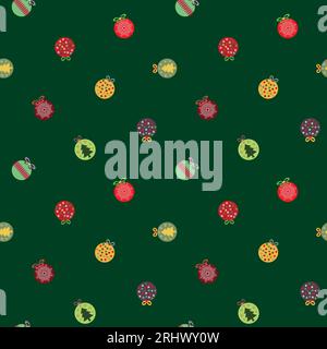 Motif vectoriel de Noël sans couture avec des boules colorées dans des couleurs festives traditionnelles décorations d'arbre de Noël arrière-plan. Vacances dessinées à la main Illustration de Vecteur