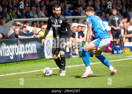 David Worrall #7 de Barrow AFC en actionpendant le match de Sky Bet League 2 entre Stockport County et Barrow au Edgeley Park Stadium, Stockport le samedi 19 août 2023. (Photo : Mike Morese | MI News) crédit : MI News & Sport / Alamy Live News Banque D'Images