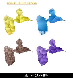 Ensemble de cartes polygonales vectorielles de l'île basse-Terre. Carte de bordure en dégradé lumineux dans un style poly bas. Illustration de Vecteur