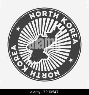 Logo rond de Corée du Nord. Badge de voyage vintage avec le nom circulaire et la carte du pays, illustration vectorielle. Illustration de Vecteur