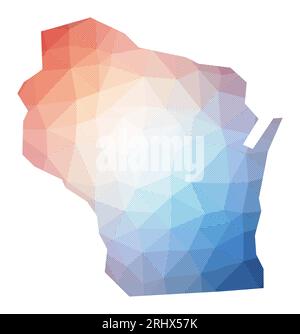 Carte du Wisconsin. Illustration basse poly de l'état américain. Design géométrique avec rayures. Technologie, Internet, concept de réseau. Illustration vectorielle. Illustration de Vecteur