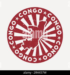 Timbre Congo. Voyager tampon en caoutchouc rouge avec la carte du pays, illustration vectorielle. Illustration de Vecteur