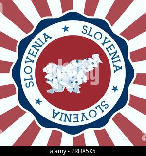 Badge Slovénie. Logo rond du pays avec carte de maille triangulaire et rayons radiaux. EPS10 Vector. Illustration de Vecteur