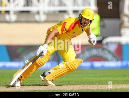 Nottingham, royaume-Uni. 19 août 2023. Sur la photo de gauche à droite Sam Hain (Trent Rockets) courir au 100 à Trent Bridge (Trent Rockets v Birmingham Phoenix). Crédit : photo : Mark Dunn/Alamy Live News (Sports) Banque D'Images