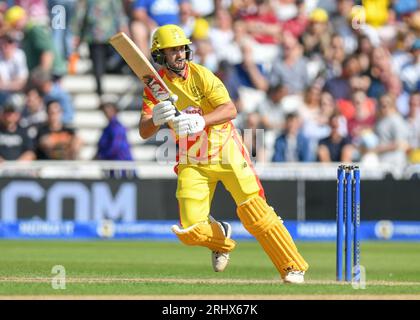 Nottingham, royaume-Uni. 19 août 2023. Photo de gauche à droite Sam Hain (Trent Rockets) frappant au 100 à Trent Bridge (Trent Rockets v Birmingham Phoenix). Crédit : photo : Mark Dunn/Alamy Live News (Sports) Banque D'Images