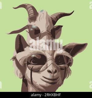 Autocollant concept animal créatif. Chèvre dans les verres d'ombre de lunettes de soleil isolé sur fond pastel solide, publicité commerciale, éditoriale Illustration de Vecteur