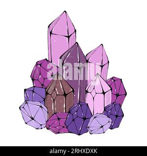 Viola couleur cristaux magiques, isolé sur fond blanc. Illustration dessinée à la main. Banque D'Images