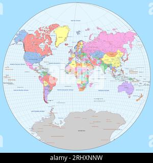 Carte politique détaillée du monde projection Van der Grinten Illustration de Vecteur