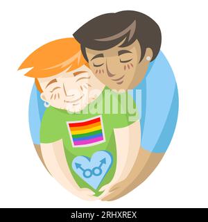 Garçons gays dans l'amour tenant des signes masculins dans le coeur sur fond blanc Illustration de Vecteur