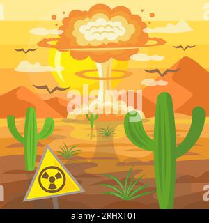 Explosion nucléaire de bombe atomique dans le désert Illustration de Vecteur