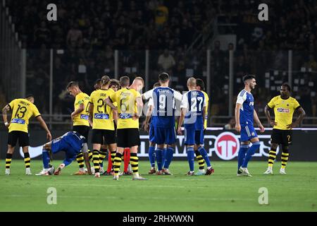 Zagreb, Croatie. 19 août 2023. ATHÈNES, GRÈCE - 19 AOÛT : en action lors du troisième tour de qualification de l'UEFA Champions League match de deuxième étape entre l'AEK Athènes et le Dinamo Zagreb à l'AEK Arena le 19 août 2023 à Athènes, Grèce. Photo : Marko Lukunic/PIXSELL crédit : Pixsell/Alamy Live News Banque D'Images