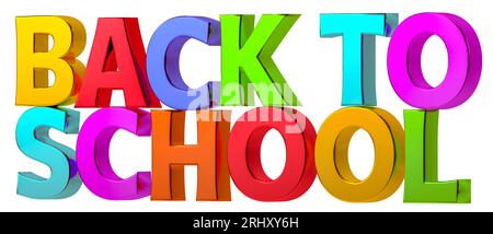 3d mots de retour à l'école. Concept d'éducation et d'apprentissage. Isolé sur fond blanc Banque D'Images