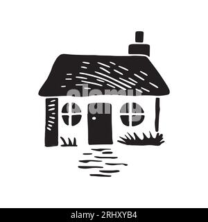 Illustration d'impression de bloc de cabane de plage fantaisiste pour le concept de voyage tropical. Vector maison côtière stylisée pour les vacances. Illustration de Vecteur