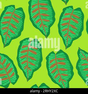 Modèle sans couture de vecteur avec des feuilles tropicales sur fond vert. Illustration vectorielle Illustration de Vecteur