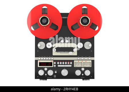 Magnétophone rétro bobine à bobine, vue avant. Rendu 3D isolé sur fond blanc Banque D'Images