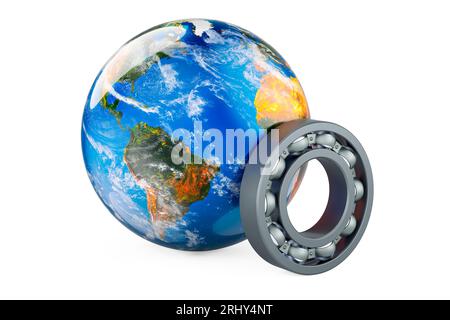 Roulement à billes avec globe terrestre. Rendu 3D isolé sur fond blanc Banque D'Images