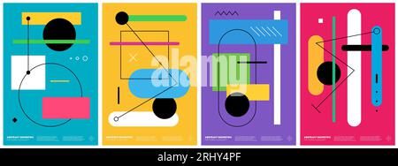 Affiche abstraite de brutalisme avec des formes géométriques memphis. Style brutaliste moderne imprimé graphique simple minimal. Modèle de conception de pancarte à la mode brutal y2k. Couverture d'art postmoderne contemporain esthétique Illustration de Vecteur