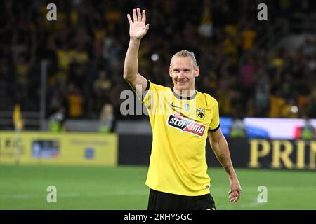 Zagreb, Croatie. 19 août 2023. ATHÈNES, GRÈCE - 19 AOÛT : Domagoj Vida de l'AEK après le troisième tour de qualification de l'UEFA Champions League match de deuxième étape entre l'AEK Athènes et le Dinamo Zagreb à l'AEK Arena le 19 août 2023 à Athènes, Grèce. Photo : Marko Lukunic/PIXSELL crédit : Pixsell/Alamy Live News Banque D'Images