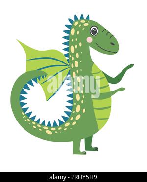 Mignon dragon de noël vert dans le chapeau de père noël. Année du Dragon 2024, calendrier chinois. Illustration de Vecteur