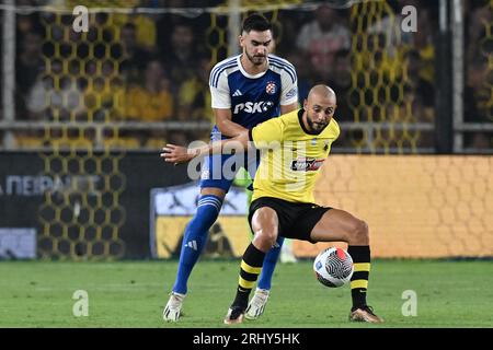 Zagreb, Croatie. 19 août 2023. ATHÈNES, GRÈCE - 19 AOÛT : Nordin Amrabat de l'AEK lors du troisième tour de qualification de l'UEFA Champions League match de deuxième étape entre l'AEK Athènes et le Dinamo Zagreb à l'AEK Arena le 19 août 2023 à Athènes, Grèce. Photo : Marko Lukunic/PIXSELL crédit : Pixsell/Alamy Live News Banque D'Images