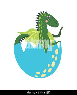 Mignon dragon de noël vert dans le chapeau de père noël. Année du Dragon 2024, calendrier chinois. Illustration de Vecteur