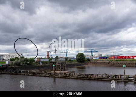 Middlesbrough, Royaume-Uni. 19 août 2023. Une vue générale de Temenos (l) et du pont transporter (r) lors du match de championnat Sky Bet entre Middlesbrough et Huddersfield Town au Riverside Stadium, Middlesbrough le samedi 19 août 2023. (Photo : Mark Fletcher | MI News) crédit : MI News & Sport / Alamy Live News Banque D'Images