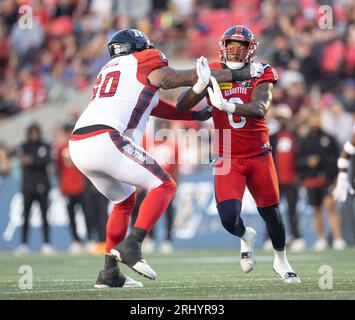 Ottawa, Canada. 19 août 2023. Shawn Lemon (0) des Alouettes de Montréal joue en saison régulière dans la Ligue canadienne de football (LCF) entre les Alouettes de Montréal aux Redblacks d'Ottawa. Les Alouettes de Montréal ont remporté le match 25-24. 2023 Copyright Sean Burges / Mundo Sport Images / Alamy Live News Banque D'Images