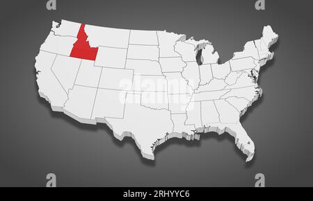 Idaho State mis en évidence sur la carte 3D des États-Unis d'Amérique. Illustration 3D. Banque D'Images