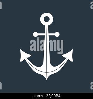 Icône d'ancre isolée sur fond sombre. Logo Marine. Symbole nautique. Illustration vectorielle dans le style plat Illustration de Vecteur