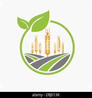 Concept de conception de logo d'agriculture avec icône de blé. Modèle de symbole de logotype agricole Illustration de Vecteur