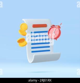 Facture 3d avec horloge et pièces d'or Illustration de Vecteur