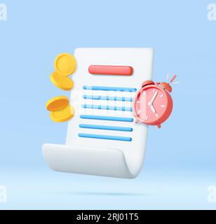 Facture 3d avec horloge et pièces d'or Illustration de Vecteur
