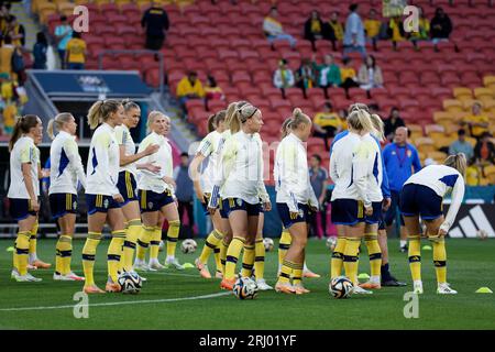 Brisbane, Australie. 19 août 2023. Suède les joueuses se réchauffent avant le match de la coupe du monde féminine de la FIFA Australie et Nouvelle-Zélande 2023 pour la troisième place entre la Suède et l'Australie au Brisbane Stadium le 19 août 2023 à Brisbane, Australie Credit : IOIO IMAGES/Alamy Live News Banque D'Images