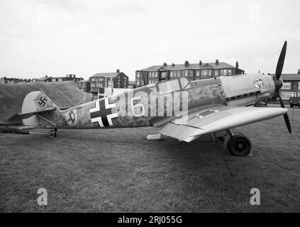 Un avion allemand Messerschmitt 109 de la Seconde Guerre mondiale à Lytham St Annes, Lancashire, Royaume-Uni, Europe Banque D'Images