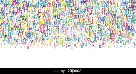 Lettres tombantes de la langue anglaise. Caractères volants enfantins colorés de l'alphabet latin. Concept d'étude des langues étrangères. Bannière de retour à l'école sur fond blanc. Illustration de Vecteur