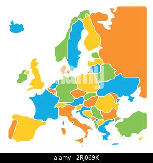 Carte simplifiée de l'Europe. Formes arrondies des États avec bordure lissée. Carte vectorielle simple et colorée avec noms de pays. Illustration de Vecteur