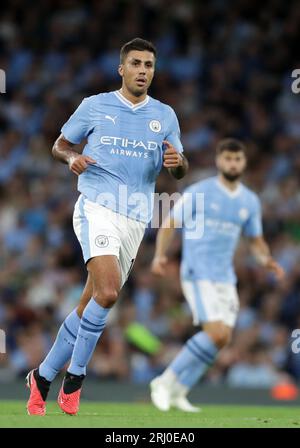 19 août 2023 : Etihad Stadium , Manchester, Angleterre ; Premier League football, Manchester City contre Newcastle United ; Rodri de Manchester City Banque D'Images