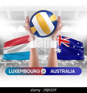 Concept de compétition de match de volley-ball des équipes nationales de Luxembourg vs Australie. Banque D'Images