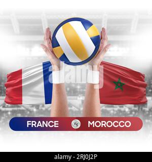 Concept de compétition de match de volley-ball des équipes nationales de France vs Maroc. Banque D'Images