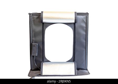 Boîte à lumière portable de studio de photographie sur fond blanc Banque D'Images