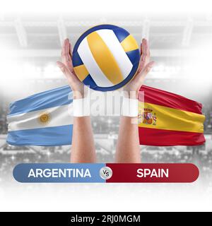 Argentine vs Espagne équipe nationale de volley-ball concept de compétition de match de volley-ball. Banque D'Images