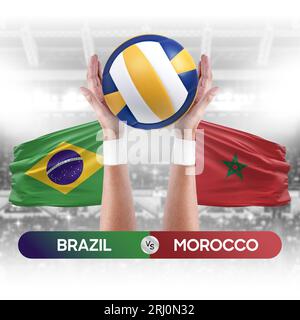 Concept de compétition de match de volley-ball des équipes nationales du Brésil vs Maroc. Banque D'Images